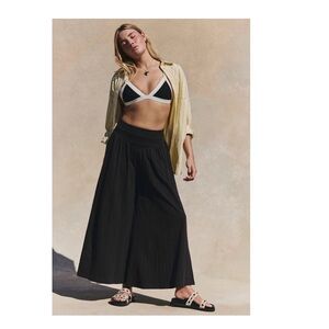 Free People Black Wide-Leg Smocked Waist Palazzo Pants